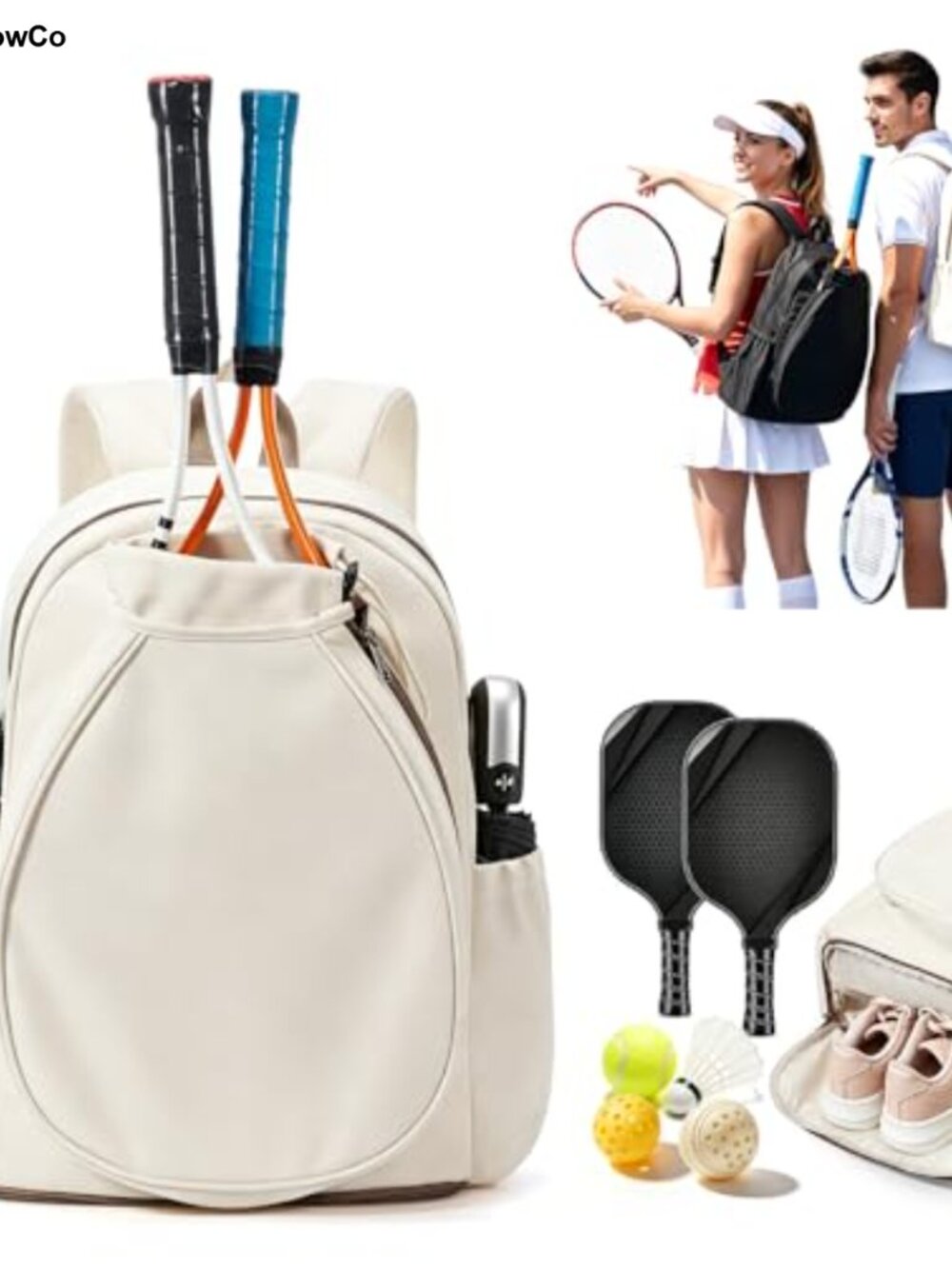 Tennis Backpack Fits 2 Rackets with Shoe Compartment & Wet Pocket, Lightweight